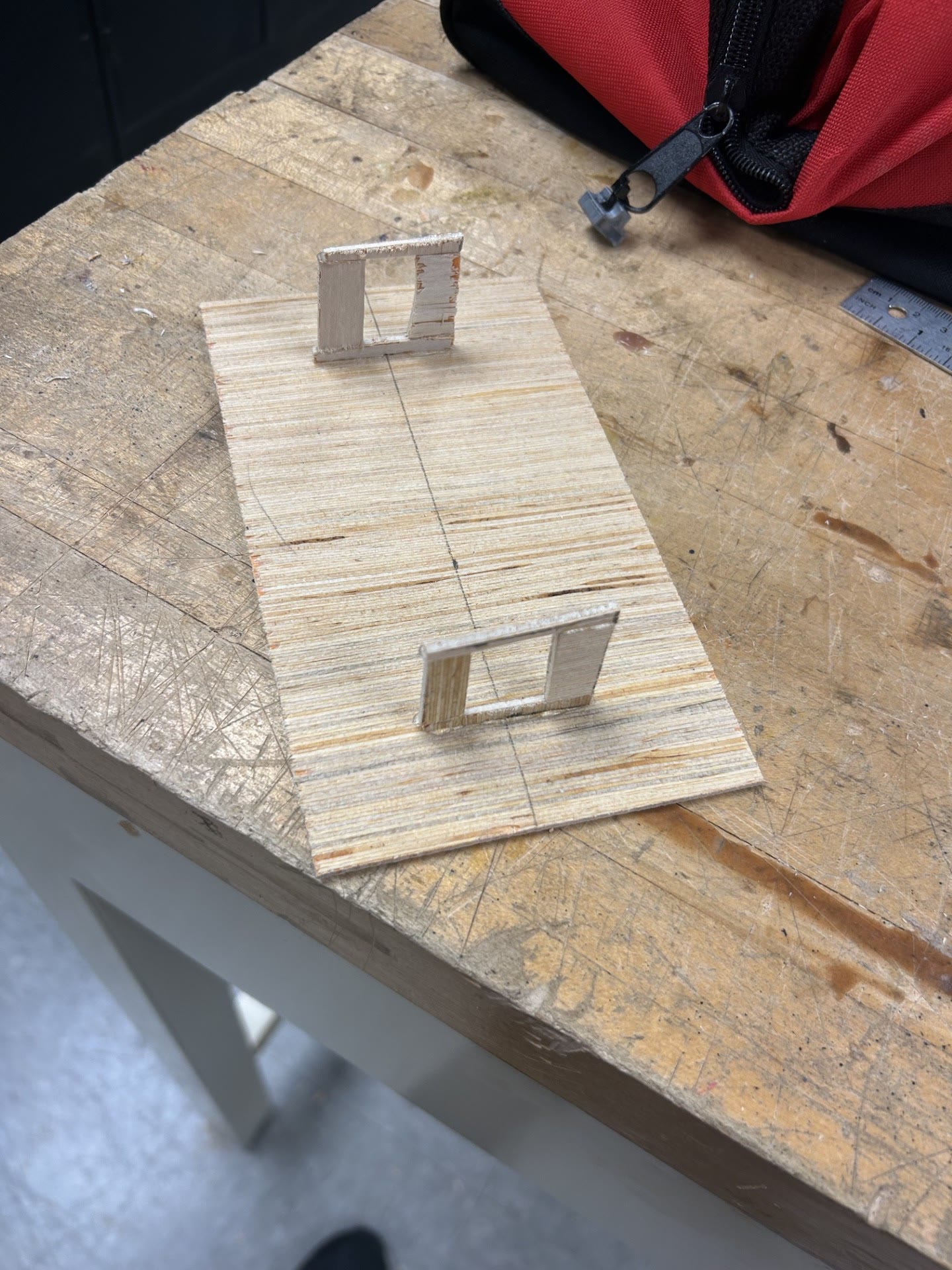 Early wooden chassis with upright servo support structures